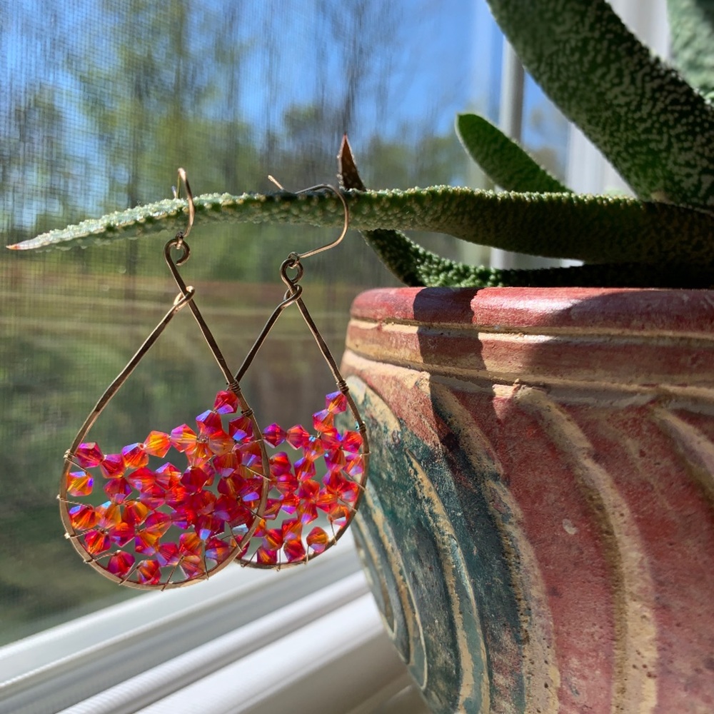 Beaded Dangling Tear Drop Earrings